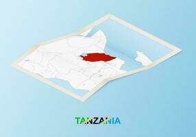 Folded paper map of Tanzania with neighboring countries in isometric style. vector