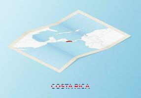 Folded paper map of Costa Rica with neighboring countries in isometric style. vector