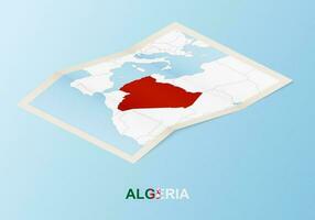 Folded paper map of Algeria with neighboring countries in isometric style. vector