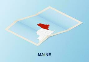 Folded paper map of Maine with neighboring countries in isometric style. vector