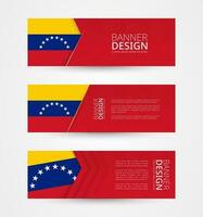 conjunto de Tres horizontal pancartas con bandera de Venezuela. web bandera diseño modelo en color de Venezuela bandera. vector