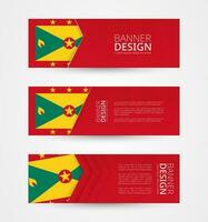 Set of three horizontal banners with flag of Grenada. Web banner design template in color of Grenada flag. vector