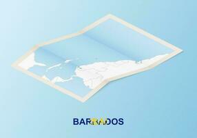 Folded paper map of Barbados with neighboring countries in isometric style. vector