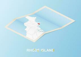 Folded paper map of Rhode Island with neighboring countries in isometric style. vector