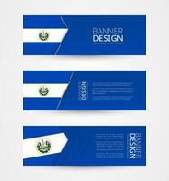 Set of three horizontal banners with flag of El Salvador. Web banner design template in color of El Salvador flag. vector