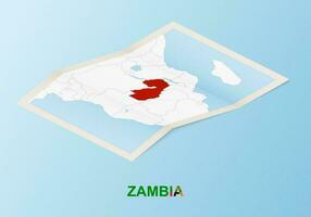 Folded paper map of Zambia with neighboring countries in isometric style. vector