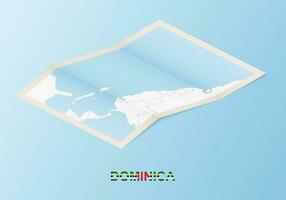 Folded paper map of Dominica with neighboring countries in isometric style. vector