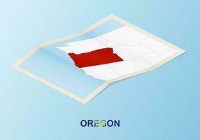 Folded paper map of Oregon with neighboring countries in isometric style. vector