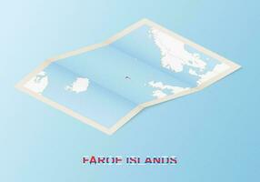 Folded paper map of Faroe Islands with neighboring countries in isometric style. vector