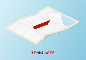 Folded paper map of Tennessee with neighboring countries in isometric style. vector