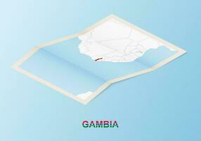 Folded paper map of Gambia with neighboring countries in isometric style. vector