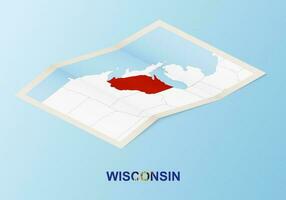 Folded paper map of Wisconsin with neighboring countries in isometric style. vector