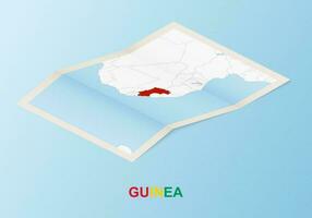 Folded paper map of Guinea with neighboring countries in isometric style. vector