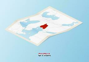 Folded paper map of Syria with neighboring countries in isometric style. vector