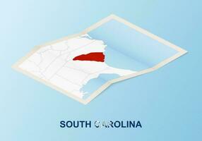 Folded paper map of South Carolina with neighboring countries in isometric style. vector