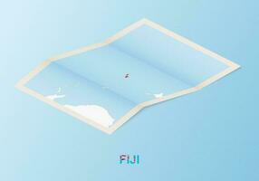 Folded paper map of Fiji with neighboring countries in isometric style. vector