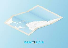 Folded paper map of Saint Lucia with neighboring countries in isometric style. vector