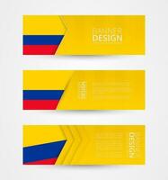 conjunto de Tres horizontal pancartas con bandera de Colombia. web bandera diseño modelo en color de Colombia bandera. vector