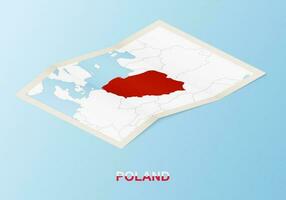 Folded paper map of Poland with neighboring countries in isometric style. vector