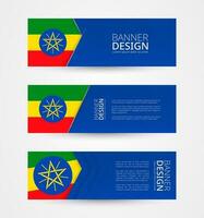 Set of three horizontal banners with flag of Ethiopia. Web banner design template in color of Ethiopia flag. vector