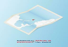 Folded paper map of Dominican Republic with neighboring countries in isometric style. vector