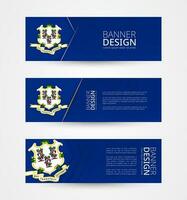 conjunto de Tres horizontal pancartas con nosotros estado bandera de Connecticut. web bandera diseño modelo en color de Connecticut bandera. vector