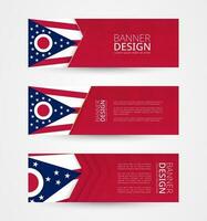 Set of three horizontal banners with US state flag of Ohio. Web banner design template in color of Ohio flag. vector