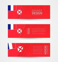 conjunto de Tres horizontal pancartas con bandera de Wallis y futuna. web bandera diseño modelo en color de Wallis y futuna bandera. vector