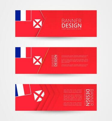 Set of three horizontal banners with flag of Wallis and Futuna. Web banner design template in color of Wallis and Futuna flag.
