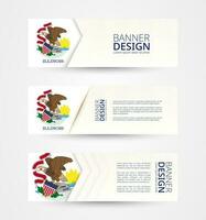 Set of three horizontal banners with US state flag of Illinois. Web banner design template in color of Illinois flag. vector