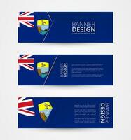 Set of three horizontal banners with flag of Saint Helena. Web banner design template in color of Saint Helena flag. vector