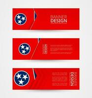 Set of three horizontal banners with US state flag of Tennessee. Web banner design template in color of Tennessee flag. vector