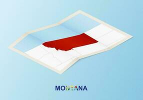 Folded paper map of Montana with neighboring countries in isometric style. vector