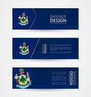 Set of three horizontal banners with US state flag of Maine. Web banner design template in color of Maine flag. vector