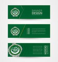 Set of three horizontal banners with flag of Arab League. Web banner design template in color of Arab League flag. vector