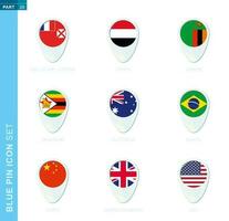 Pin flag set, map location icon in blue colors vector