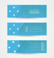 Set of three horizontal banners with flag of Micronesia. Web banner design template in color of Micronesia flag. vector