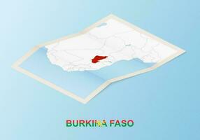 Folded paper map of Burkina Faso with neighboring countries in isometric style. vector