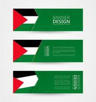 Set of three horizontal banners with flag of Palestine. Web banner design template in color of Palestine flag. vector