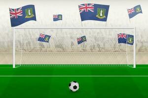 británico Virgen islas fútbol americano equipo aficionados con banderas de británico Virgen islas aplausos en estadio, multa patada concepto en un fútbol fósforo. vector