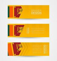 conjunto de Tres horizontal pancartas con bandera de sri lanka. web bandera diseño modelo en color de sri lanka bandera. vector