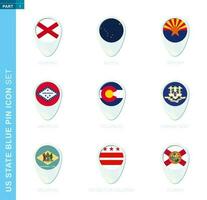 Pin flag set, map location icon in blue colors vector