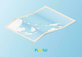 Folded paper map of Palau with neighboring countries in isometric style. vector