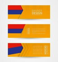 Set of three horizontal banners with flag of Armenia. Web banner design template in color of Armenia flag. vector