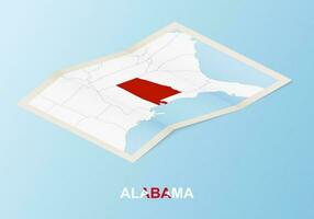 Folded paper map of Alabama with neighboring countries in isometric style. vector