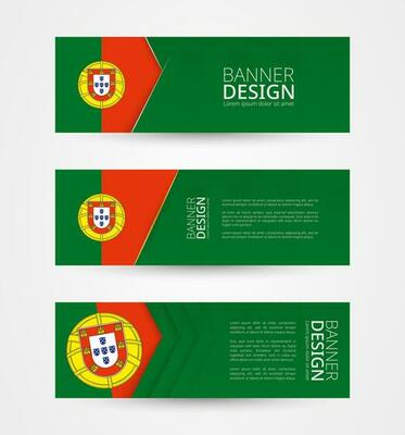 Set of three horizontal banners with flag of Portugal. Web banner design template in color of Portugal flag.