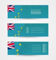 Set of three horizontal banners with flag of Tuvalu. Web banner design template in color of Tuvalu flag. vector