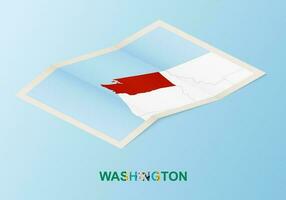 Folded paper map of Washington with neighboring countries in isometric style. vector