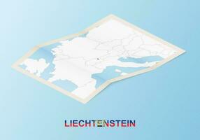 Folded paper map of Liechtenstein with neighboring countries in isometric style. vector