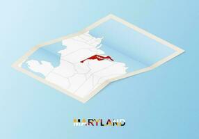 Folded paper map of Maryland with neighboring countries in isometric style. vector